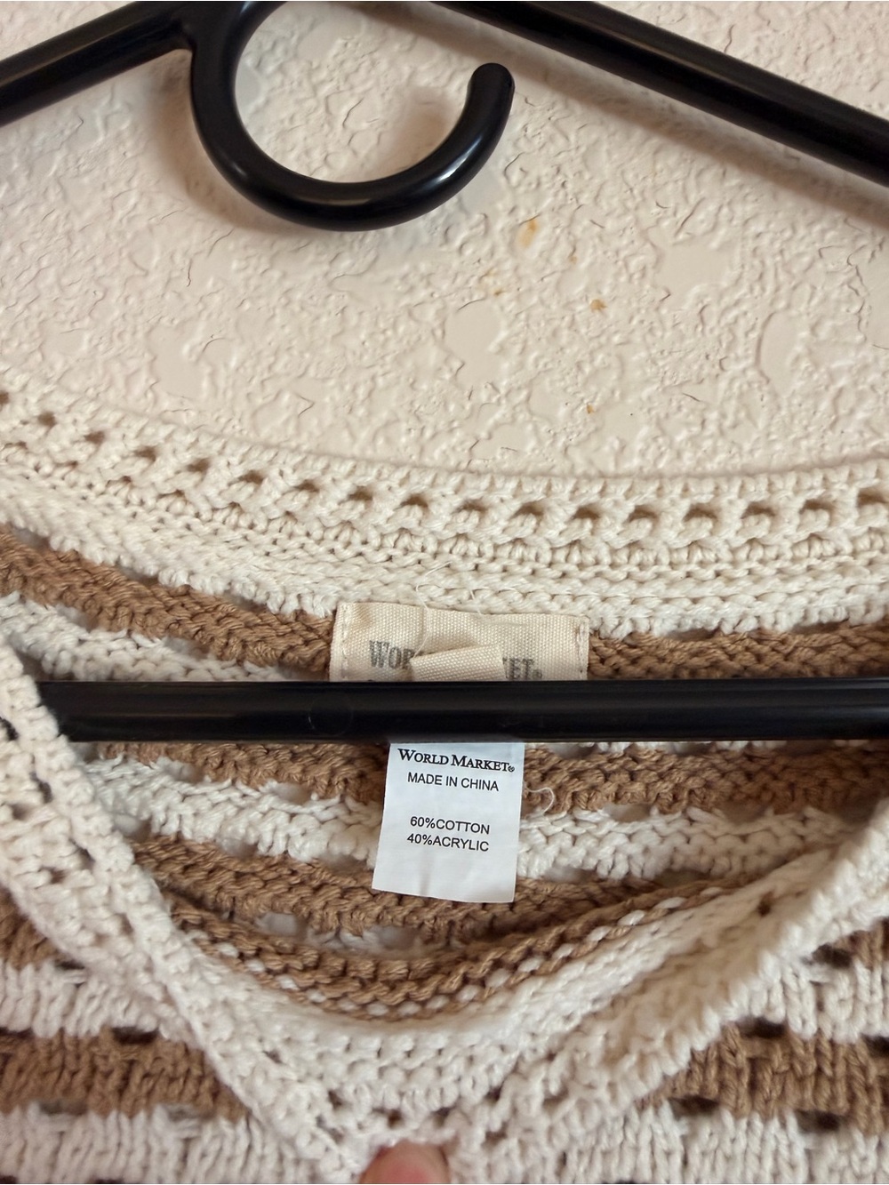 World Market Women’s Striped Crochet Sweater Poncho - Cream & Tan - Picture 5 of 6